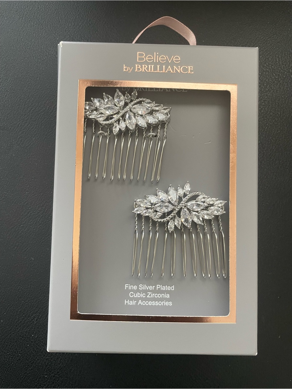 Believe By Brilliance Silver Cubic Zirconia Hair Combs - Set of 2